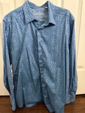 Robert Graham Blue Geometric-Print Long Sleeve Shirt